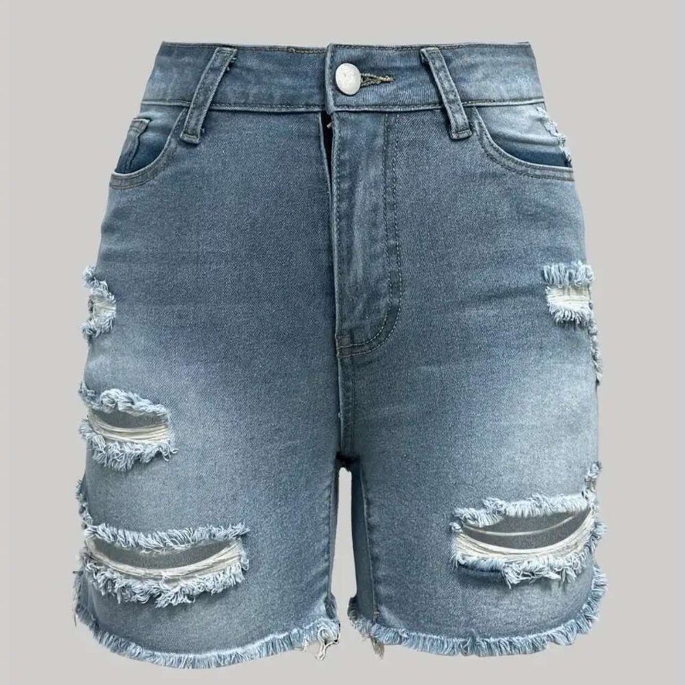 Women's Distressed Lighter Colored Jean Shorts with a 3.5" Raw Hem & 10" Inseam